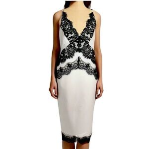 White Satin Slip Midi Dress with Black Lace 8 Halter Open Back Feminine Romantic